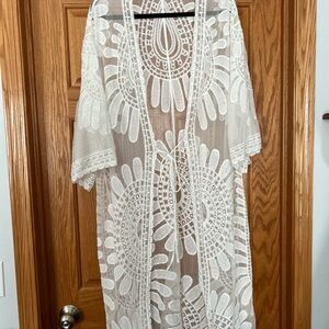 White Sheer Lace Kimono